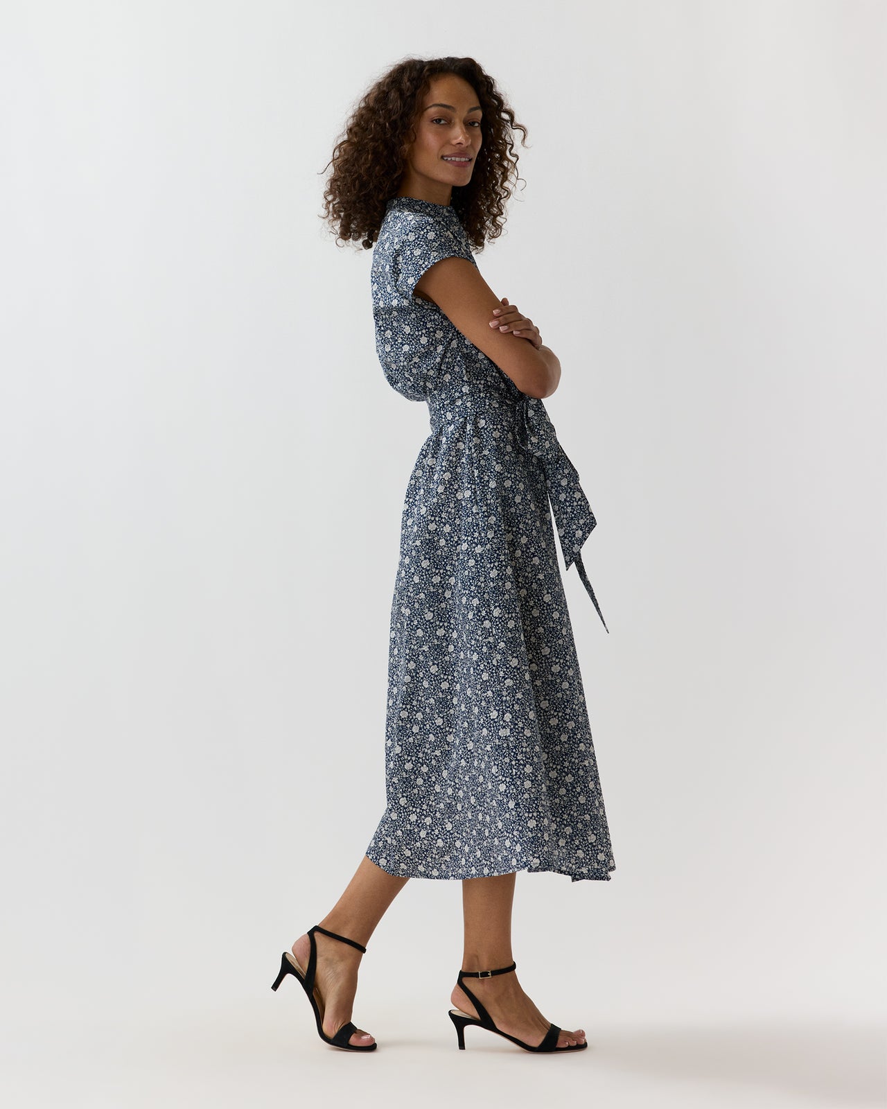 Gianna Maxi Shirtdress in Navy Floral Crinkle Cotton