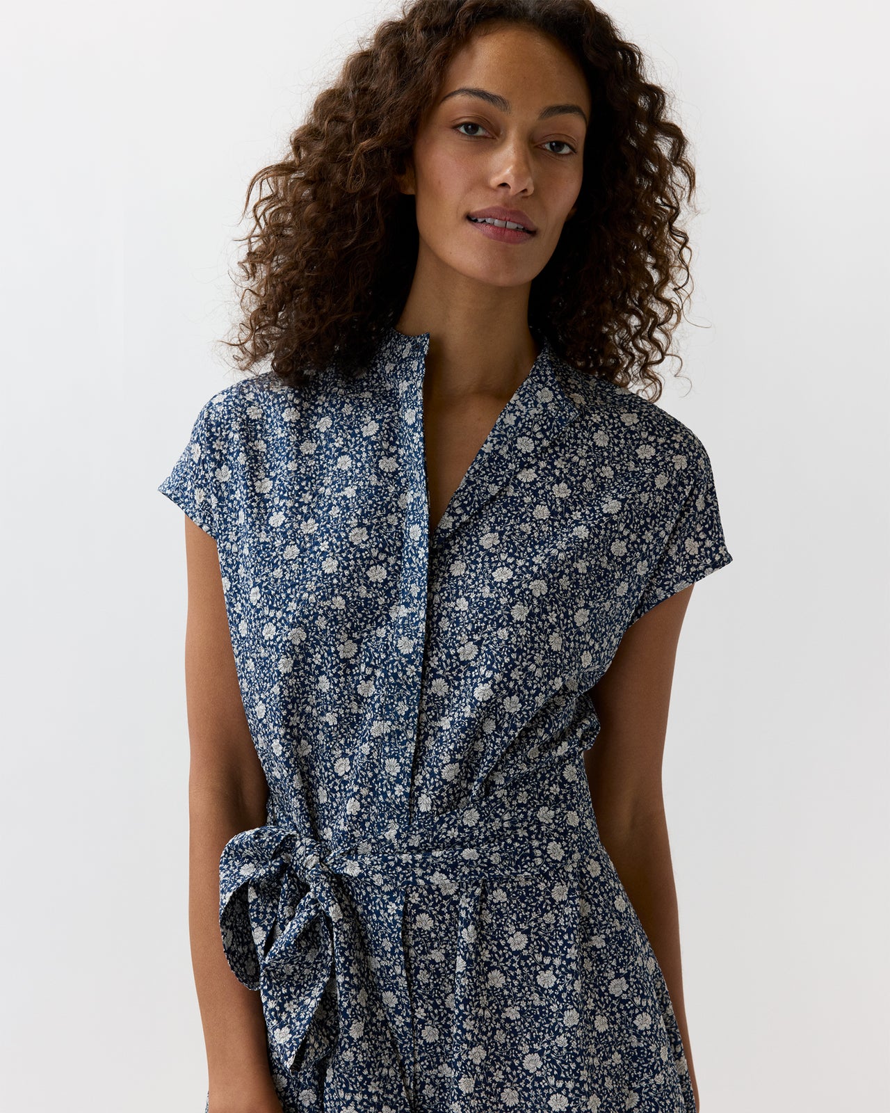 Gianna Maxi Shirtdress in Navy Floral Crinkle Cotton