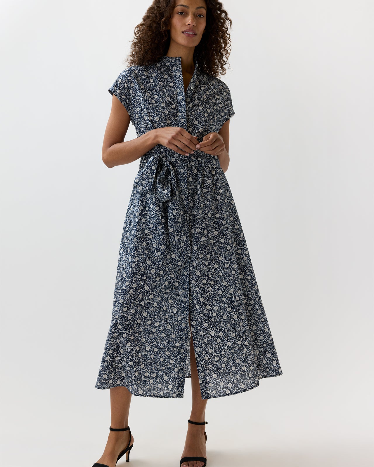 Gianna Maxi Shirtdress in Navy Floral Crinkle Cotton