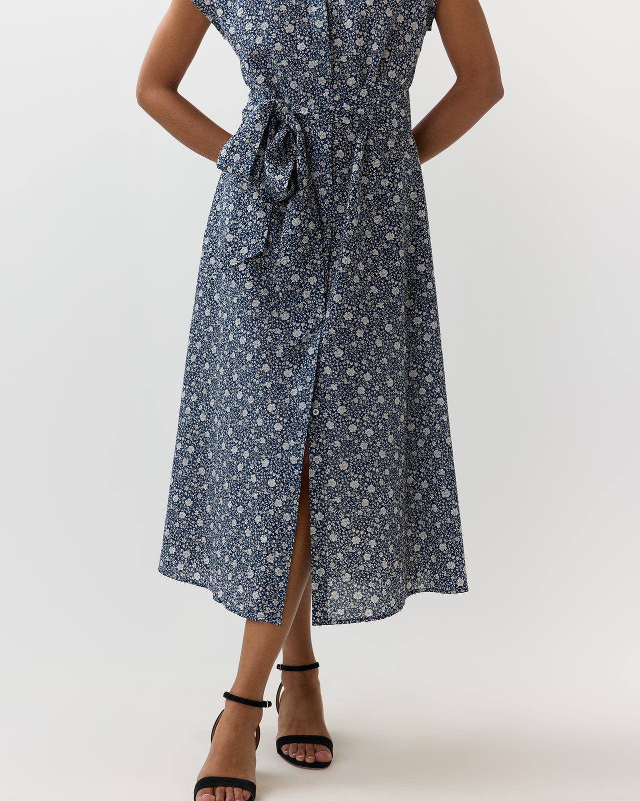 Gianna Maxi Shirtdress in Navy Floral Crinkle Cotton