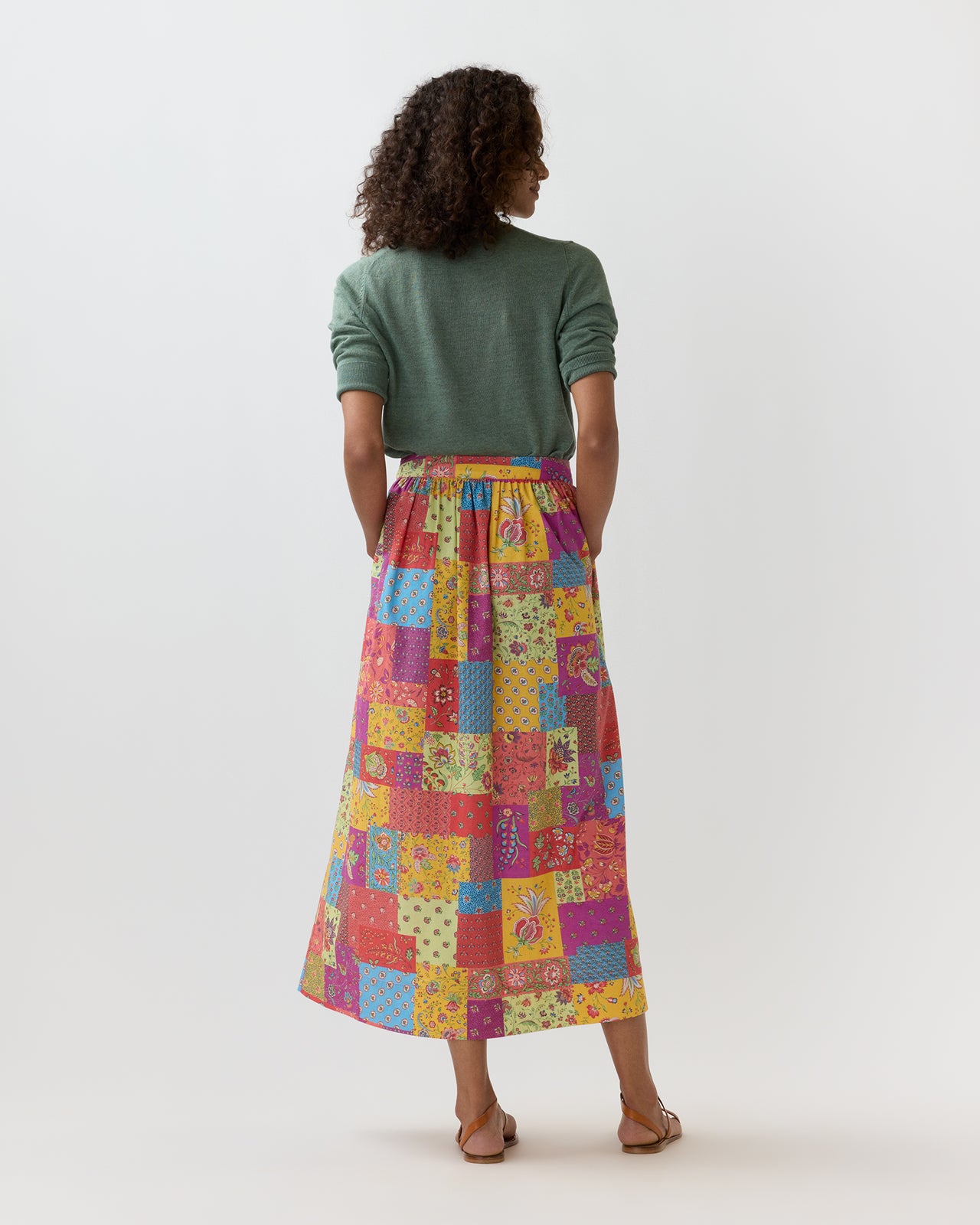 Mathilde Maxi Skirt in Multi Divali Patch Rustic Poplin