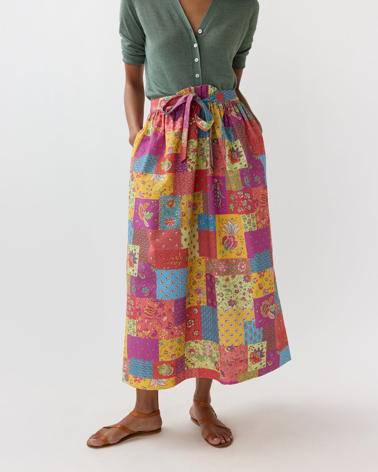 Mathilde Maxi Skirt in Multi Divali Patch Rustic Poplin
