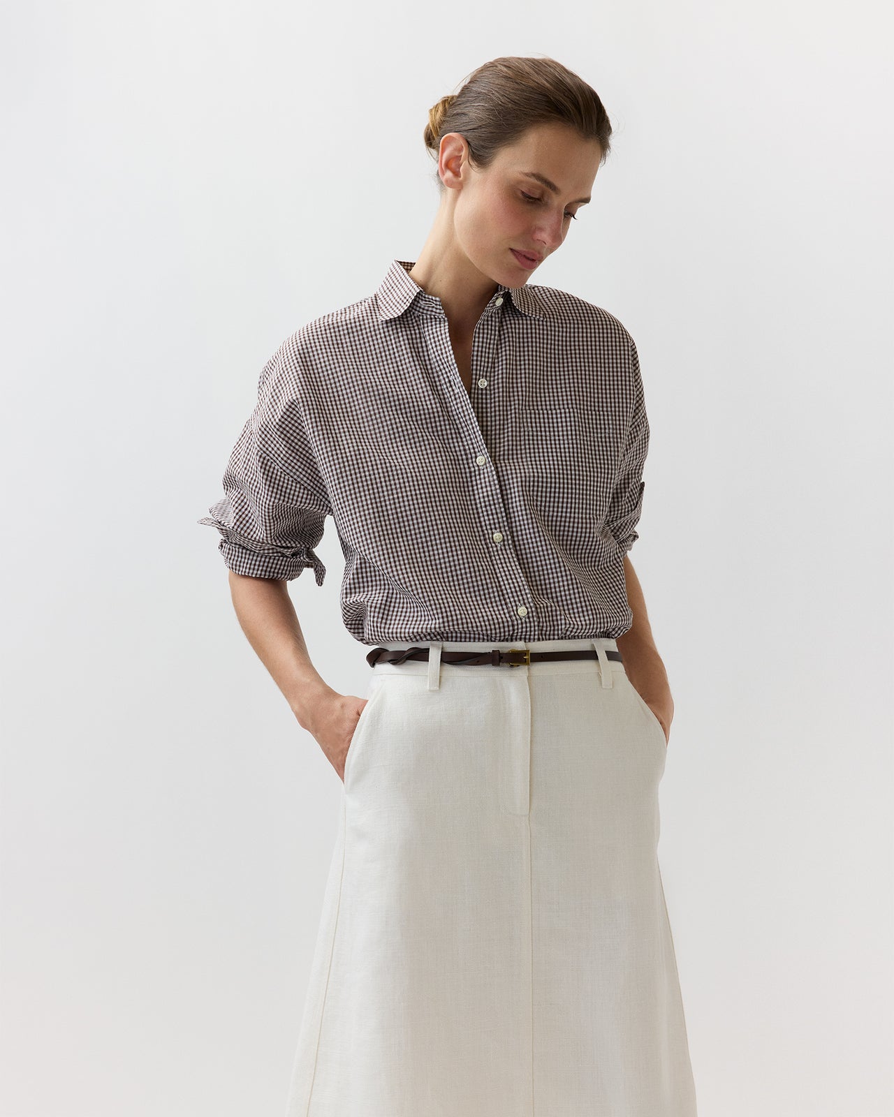 Weekender Shirt in Chocolate Graph Check Cotolino