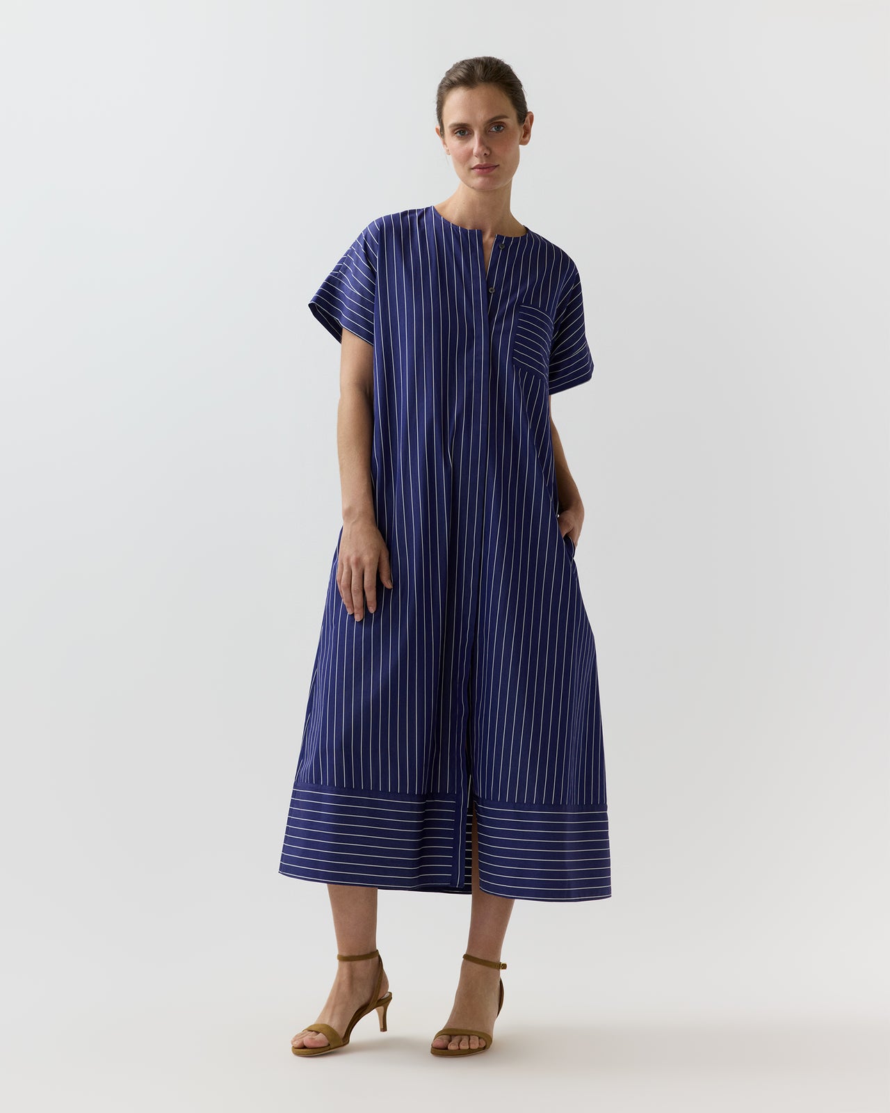 Romy Shirtdress in Navy/White Chalk Stripe Poplin