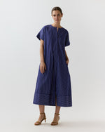 Load image into Gallery viewer, Romy Shirtdress in Navy/White Chalk Stripe Poplin
