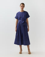 Load image into Gallery viewer, Romy Shirtdress in Navy/White Chalk Stripe Poplin
