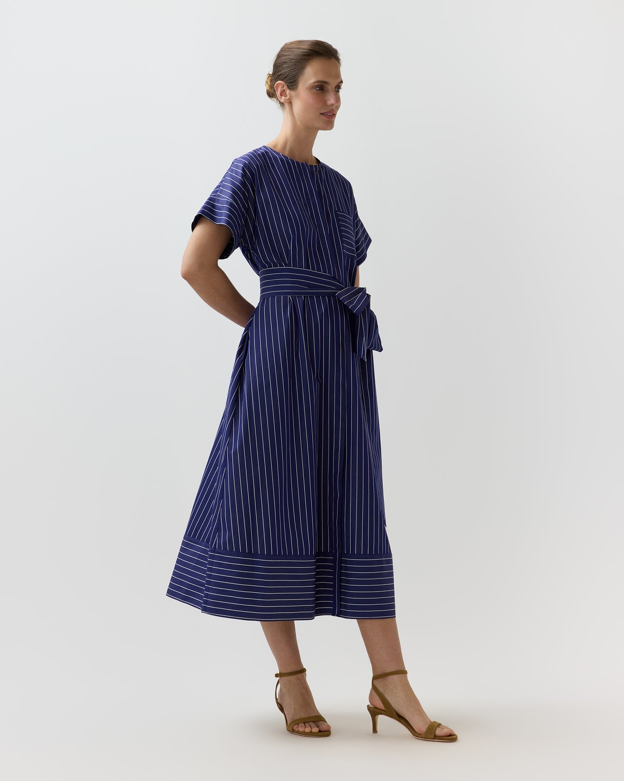Romy Shirtdress in Navy/White Chalk Stripe Poplin