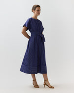 Load image into Gallery viewer, Romy Shirtdress in Navy/White Chalk Stripe Poplin
