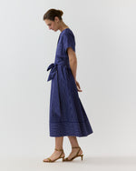 Load image into Gallery viewer, Romy Shirtdress in Navy/White Chalk Stripe Poplin
