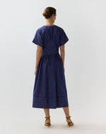 Load image into Gallery viewer, Romy Shirtdress in Navy/White Chalk Stripe Poplin
