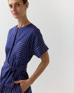 Load image into Gallery viewer, Romy Shirtdress in Navy/White Chalk Stripe Poplin
