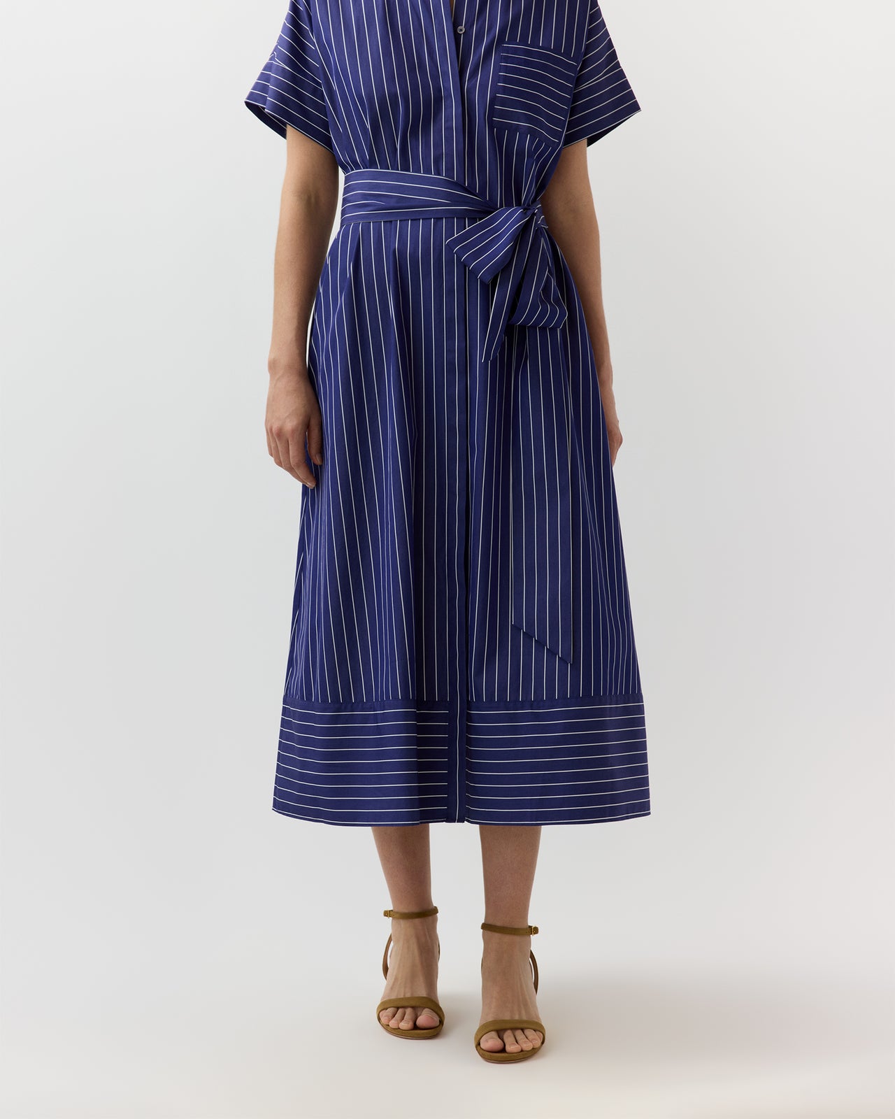 Romy Shirtdress in Navy/White Chalk Stripe Poplin