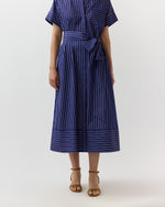 Load image into Gallery viewer, Romy Shirtdress in Navy/White Chalk Stripe Poplin
