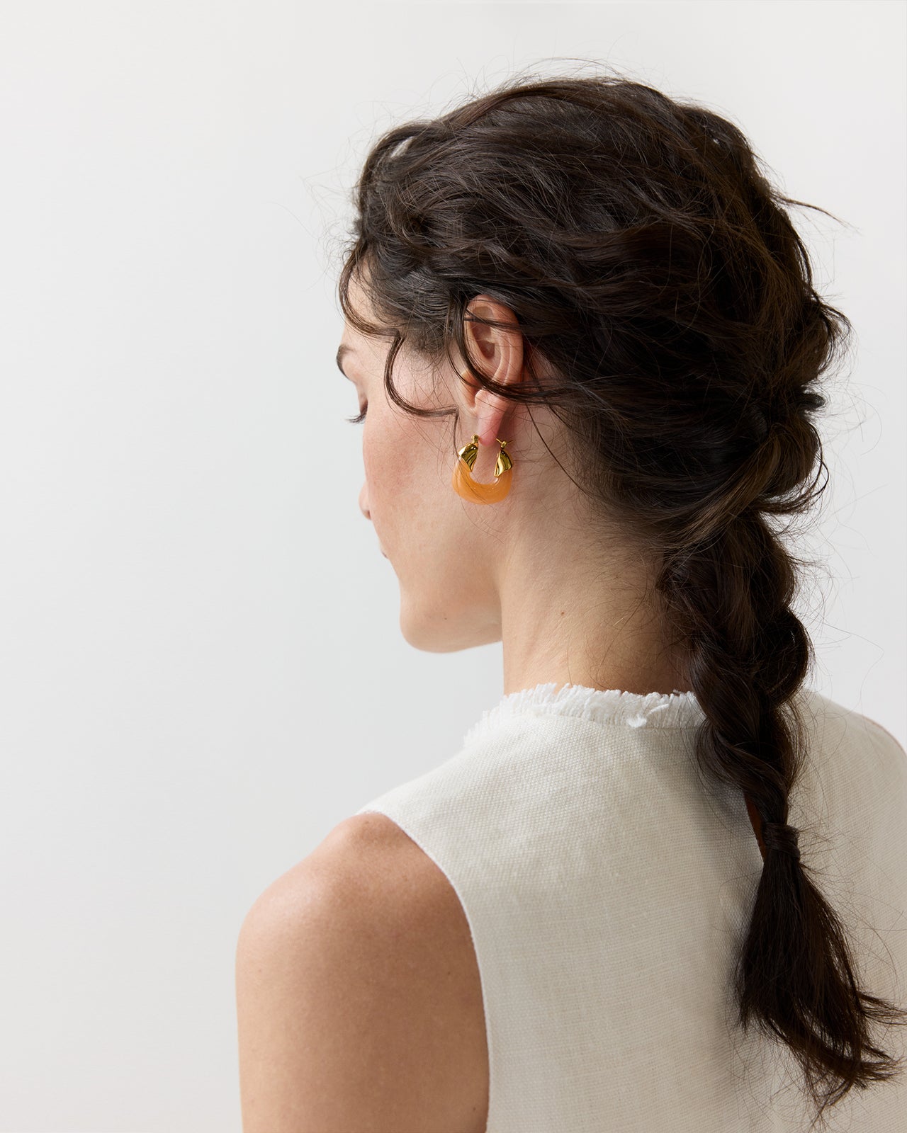 Mini Organic Hoop Earrings in Tangerine