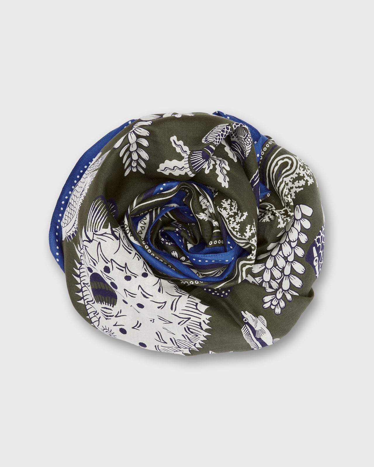 Neptune Square Scarf in Khaki Cotton Silk