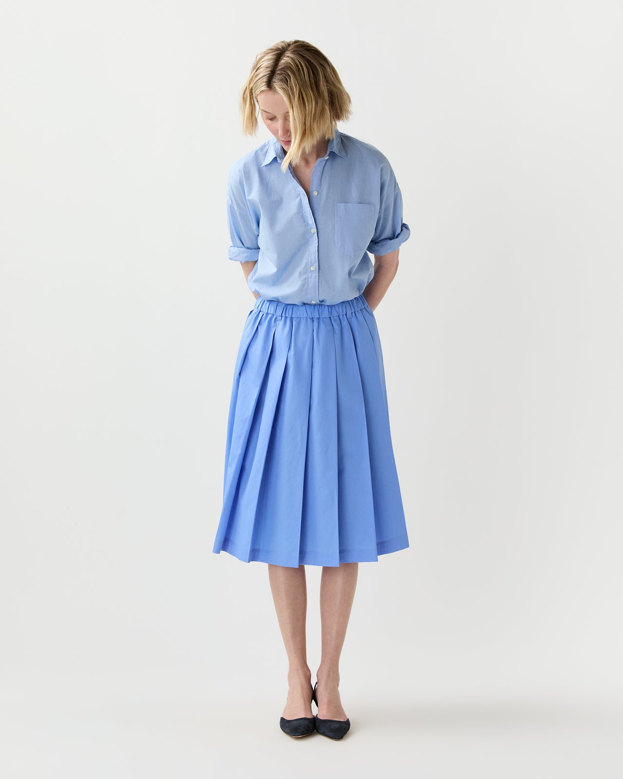 Pleated Midi Skirt in Sky Blue