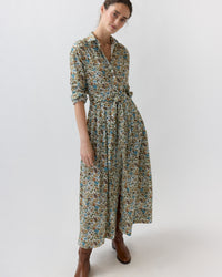 Classic Shirtwaist Maxi Dress in Moss/Cerulean Rachel Liberty Fabric