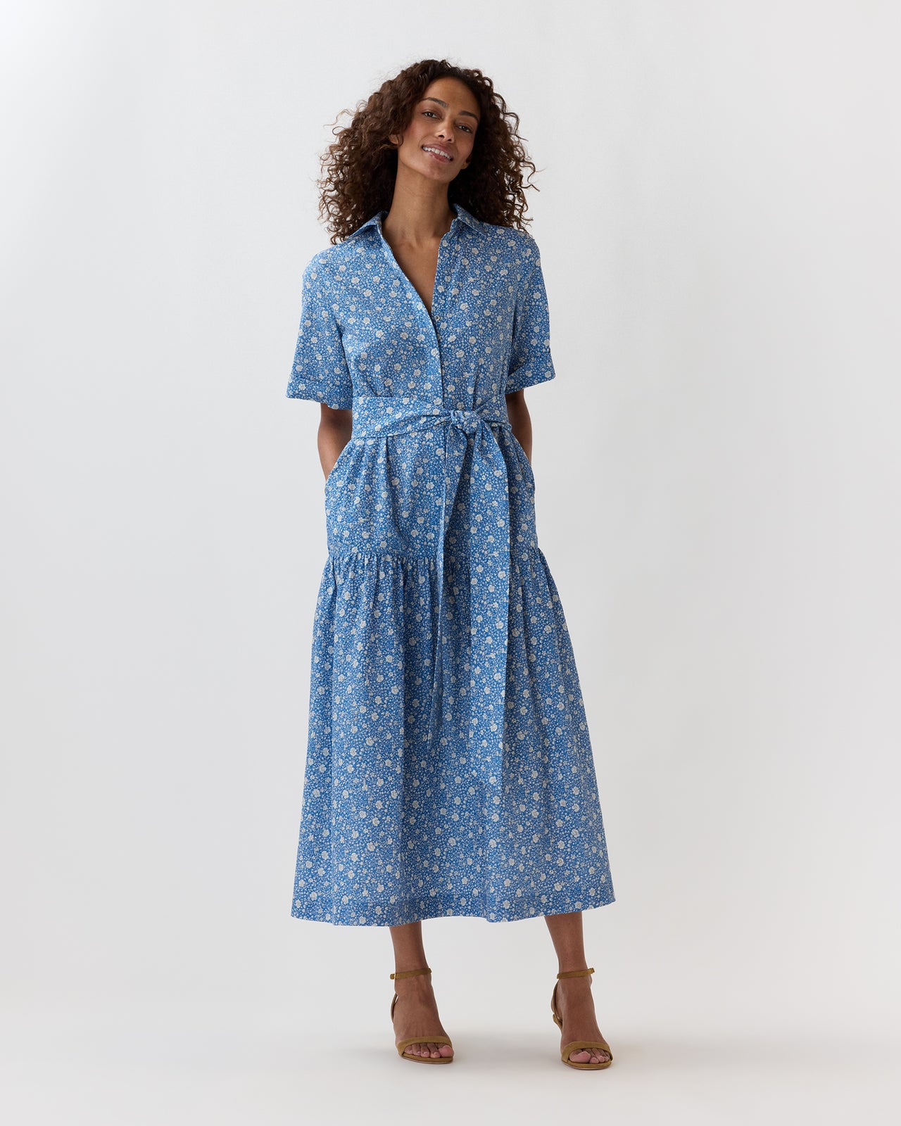 Nathalie Dress in Azure Floral Crinkle Cotton