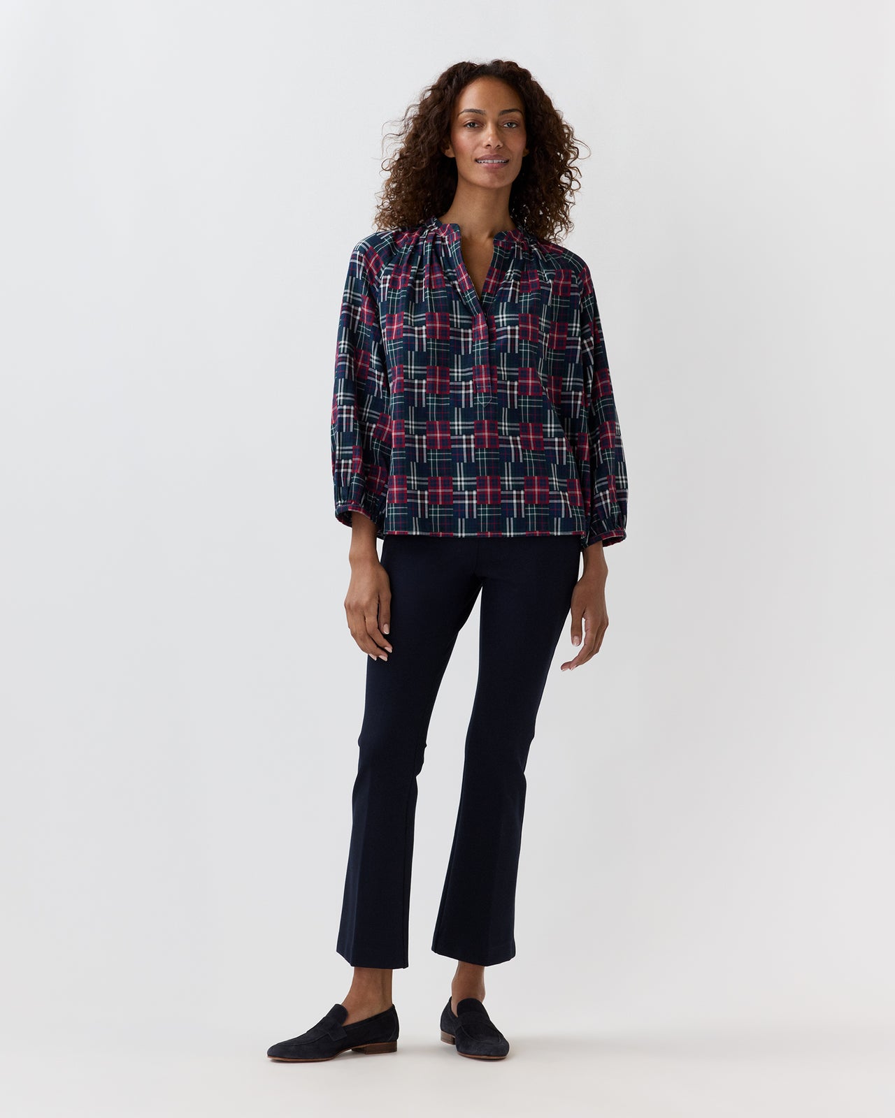 Sienna Top in Tartan Patchwork Double-Weave