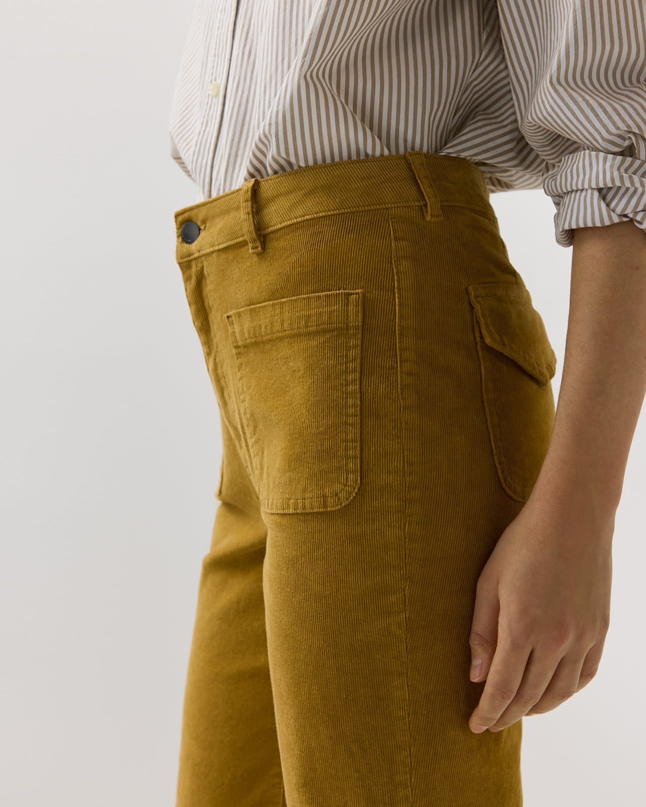 Camille Patch-Pocket Jean in Golden Rod Stretch Corduroy