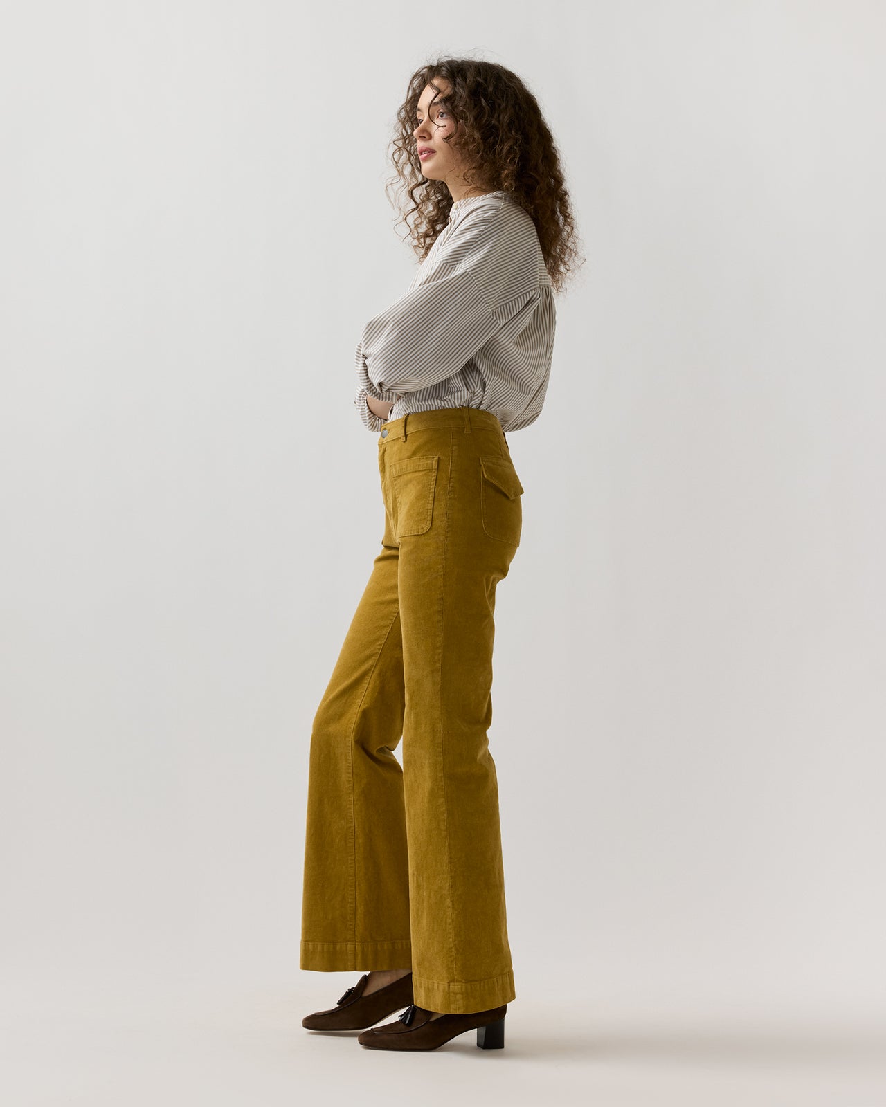 Camille Patch-Pocket Jean in Golden Rod Stretch Corduroy