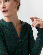 Load image into Gallery viewer, Rosie Cardigan in Green/Blue Leopard Cotton/Silk
