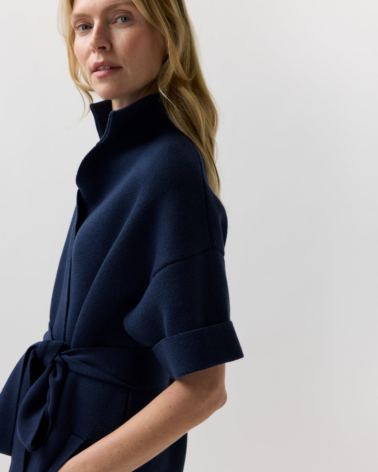 Julia Cardigan in Heather Navy Extra Fine Merino Wool