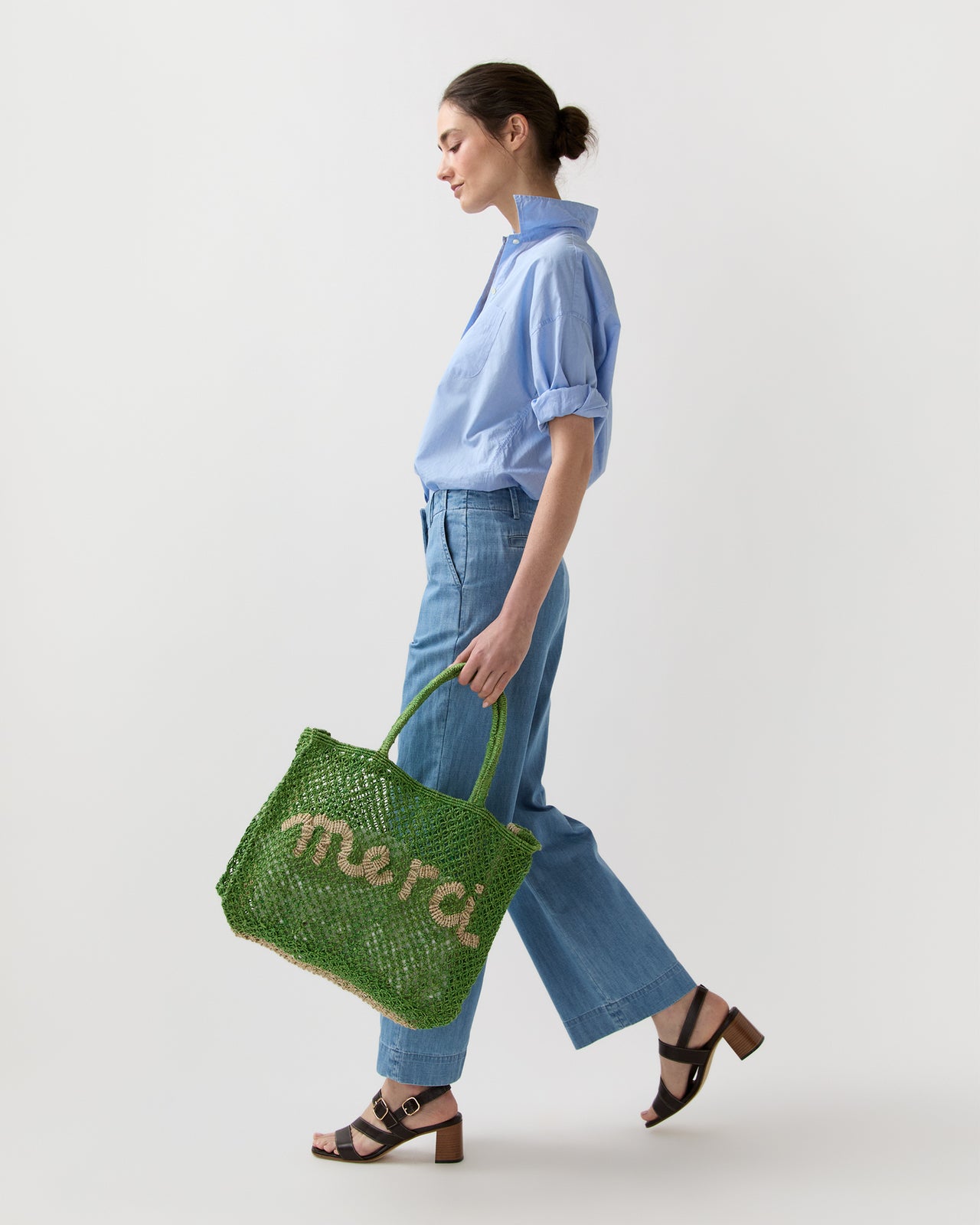 Small Merci Tote in New Green/Natural