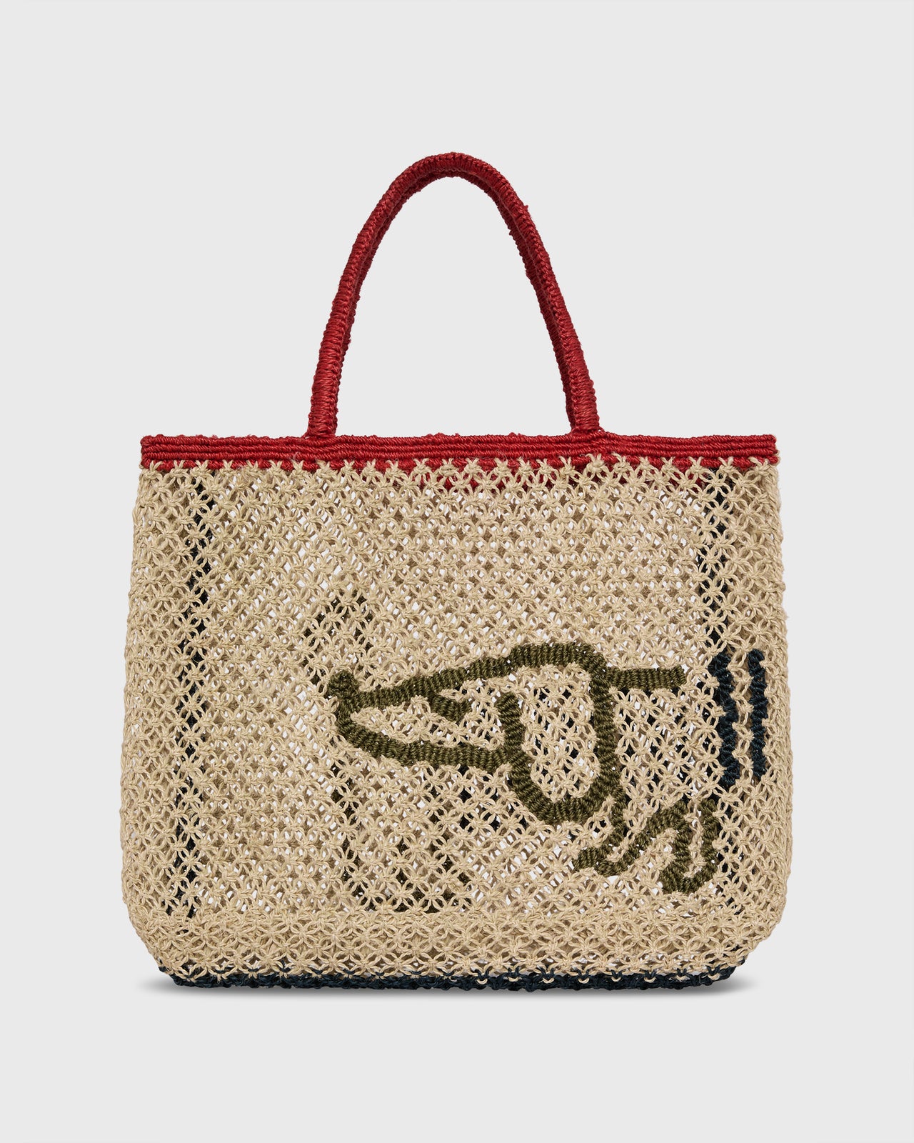 Small Breton Dog Tote in Natural/Olive/Dark Navy/Scarlet