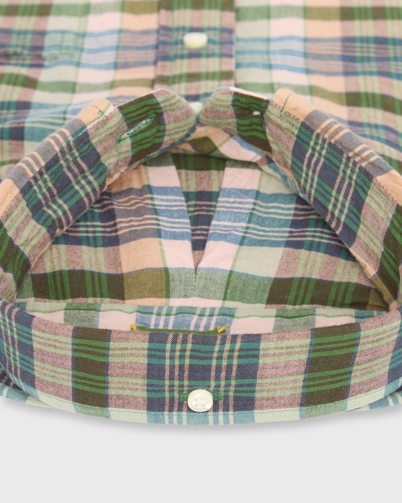 Handmade Button-Down Sport Shirt in Pink/Olive/Navy Madras