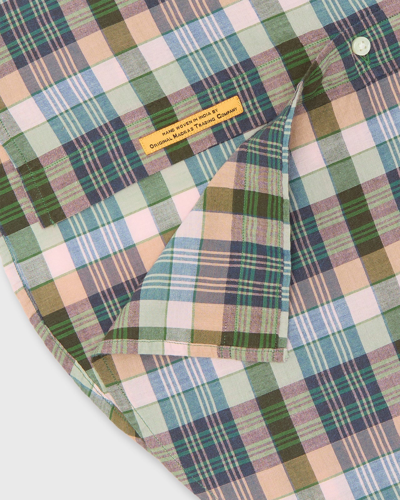 Handmade Button-Down Sport Shirt in Pink/Olive/Navy Madras