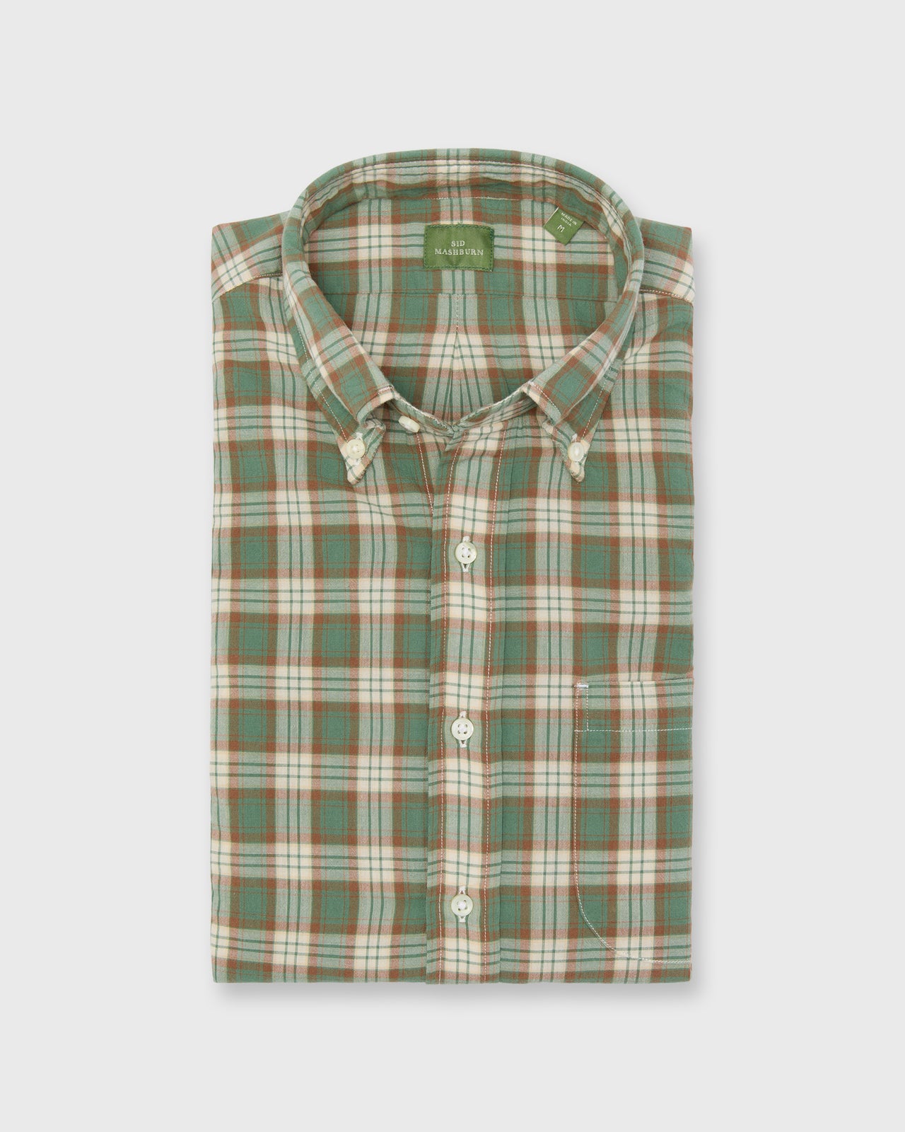 Button-Down Sport Shirt in Green/Brown/Bone Madras