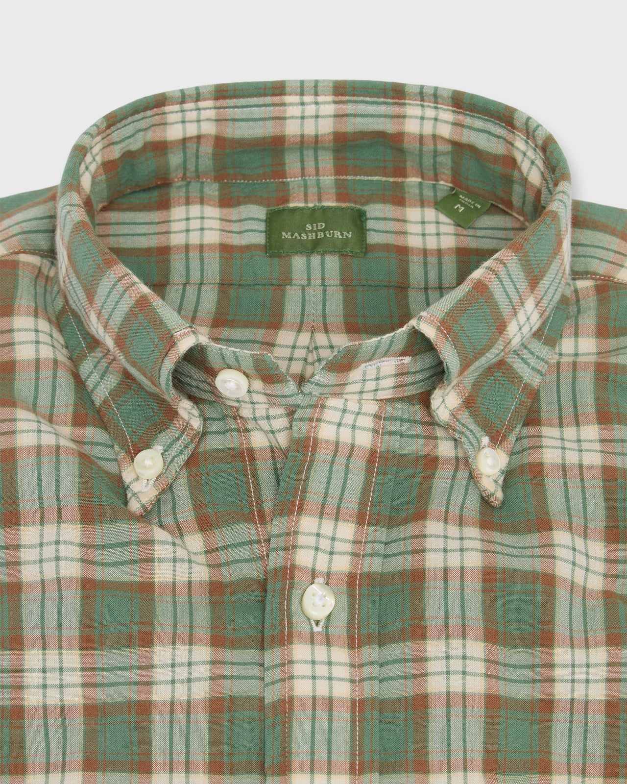 Button-Down Sport Shirt in Green/Brown/Bone Madras