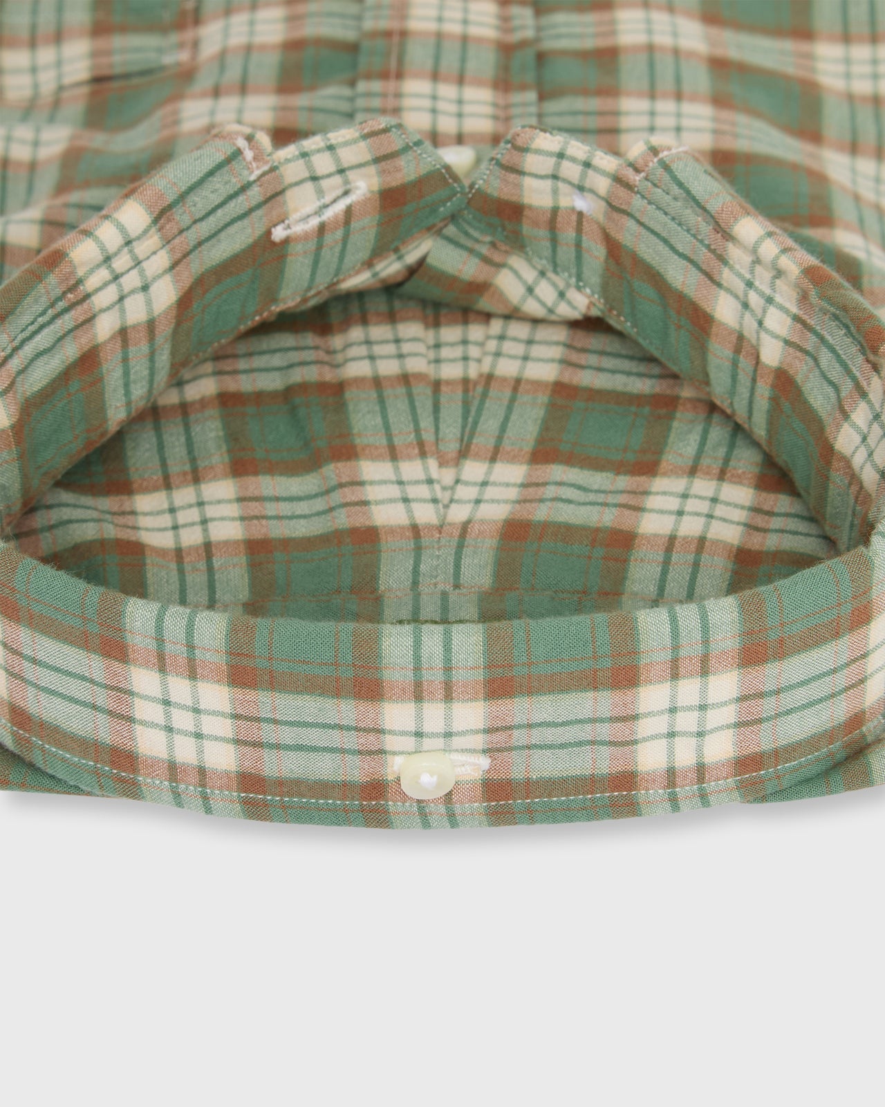 Button-Down Sport Shirt in Green/Brown/Bone Madras