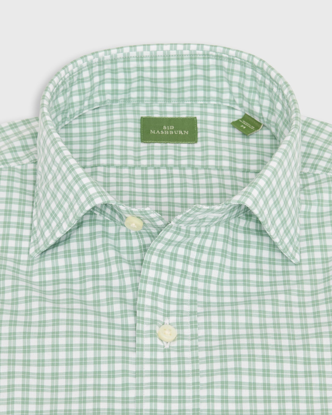 Spread Collar Sport Shirt in White/Sage Check Poplin