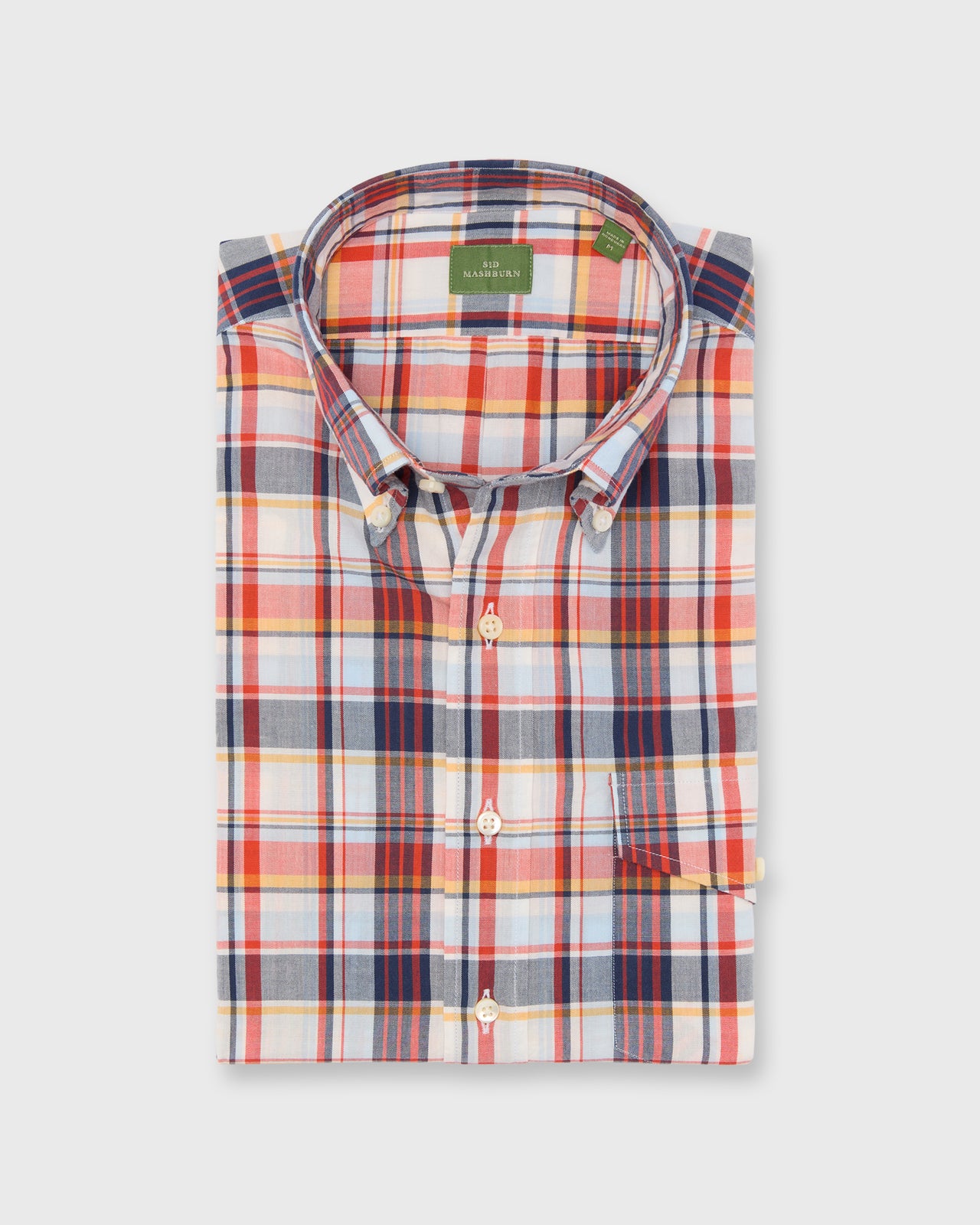 Short-Sleeved Button-Down Sport Shirt in Sky/Red/Navy Lightweight Oxford