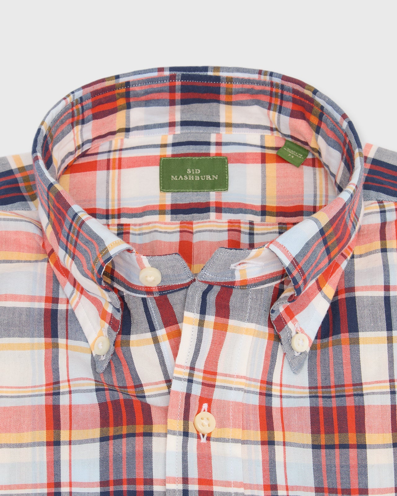 Short-Sleeved Button-Down Sport Shirt in Sky/Red/Navy Lightweight Oxford