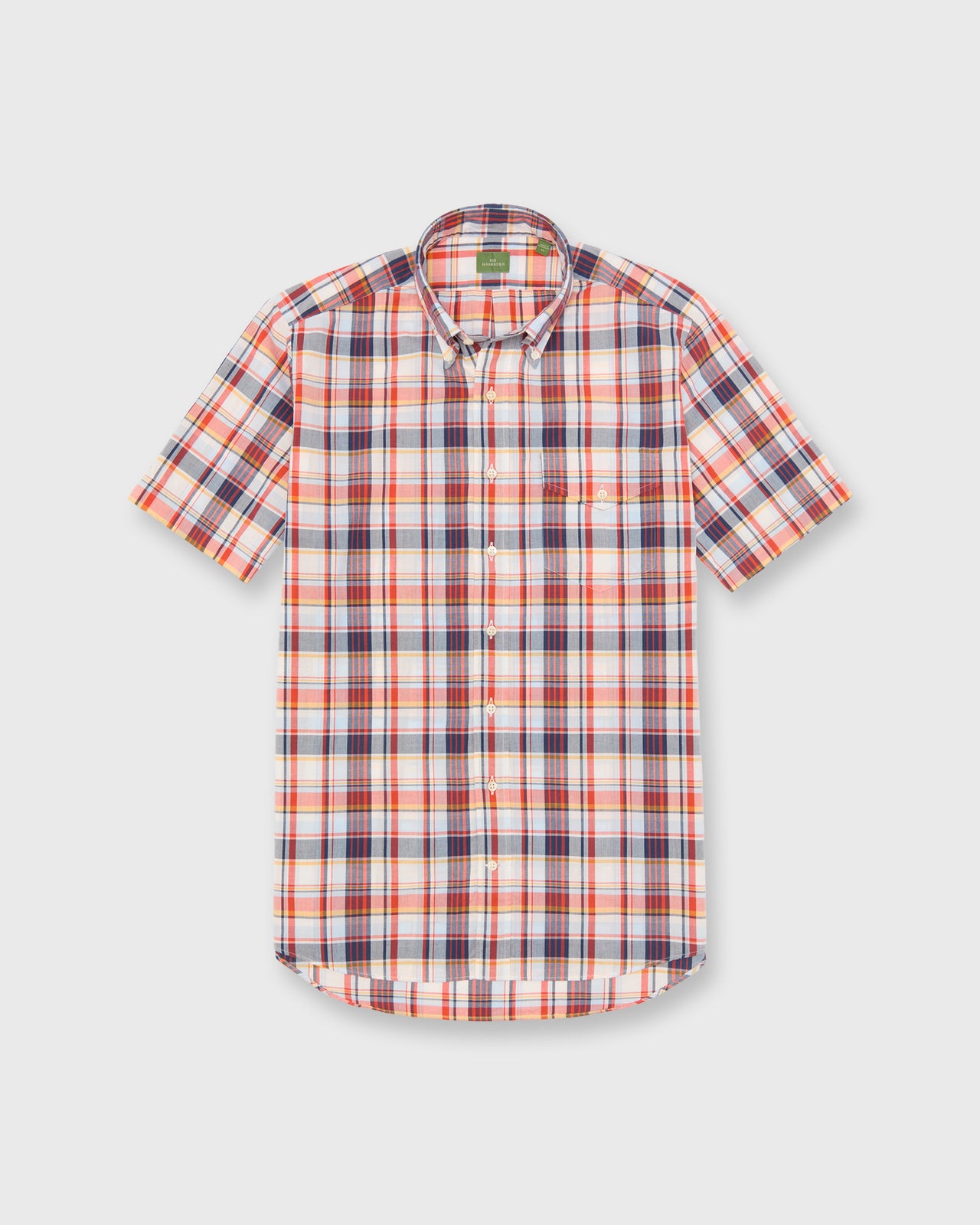 Short-Sleeved Button-Down Sport Shirt in Sky/Red/Navy Lightweight Oxford