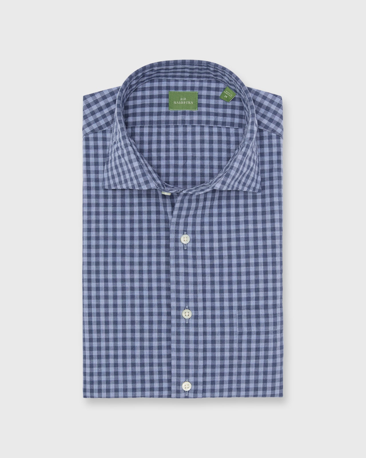 Spread Collar Sport Shirt in Heather Blue Multi Gingham