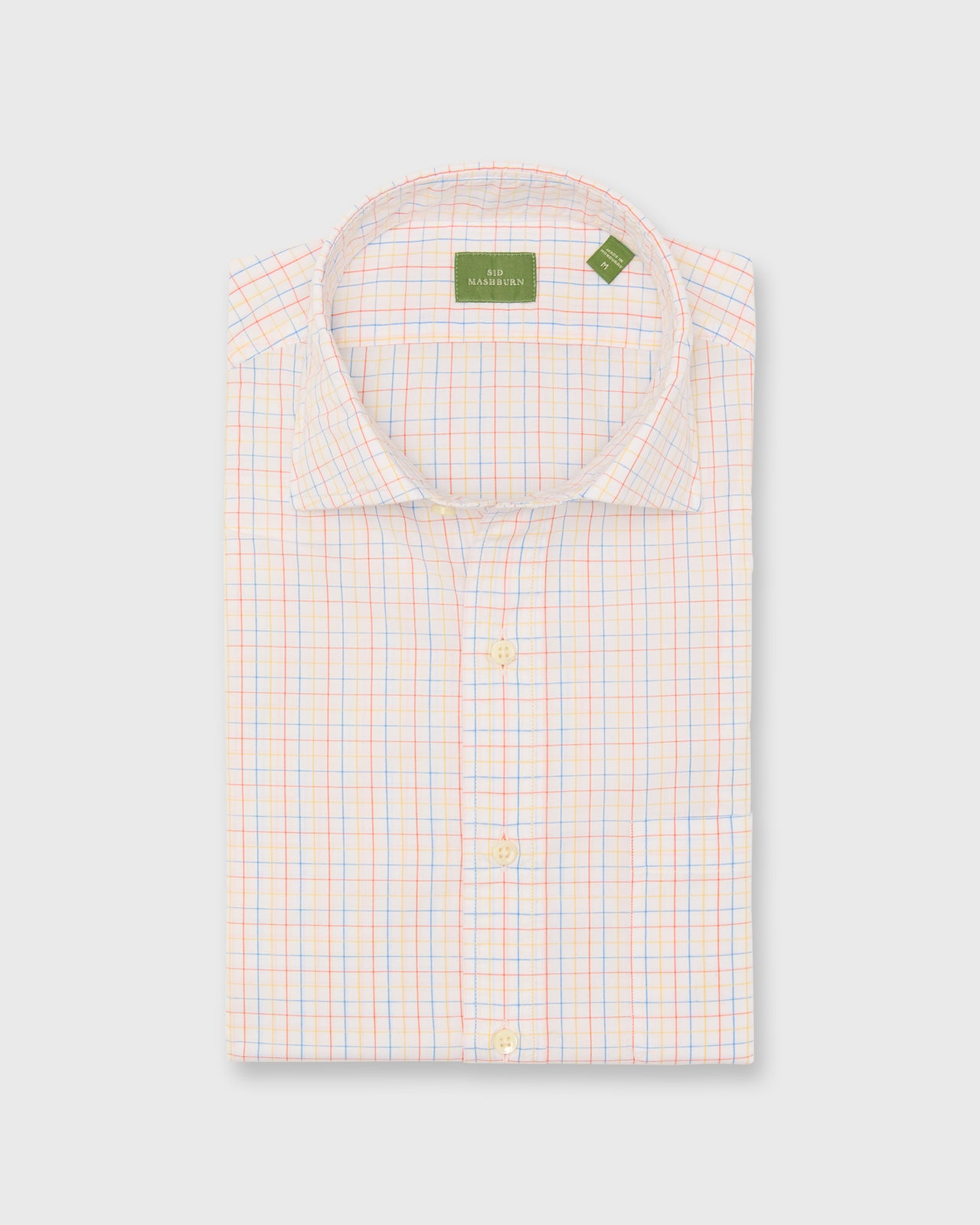 Spread Collar Sport Shirt in Red/Sky/Yellow Tattersall Poplin