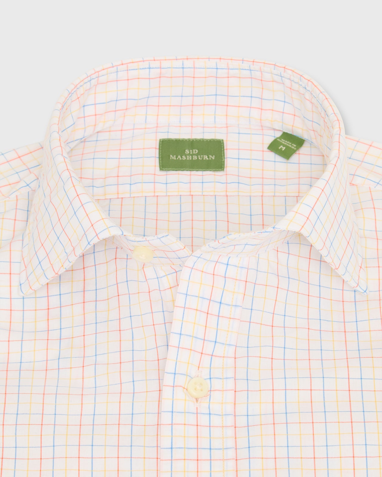 Spread Collar Sport Shirt in Red/Sky/Yellow Tattersall Poplin