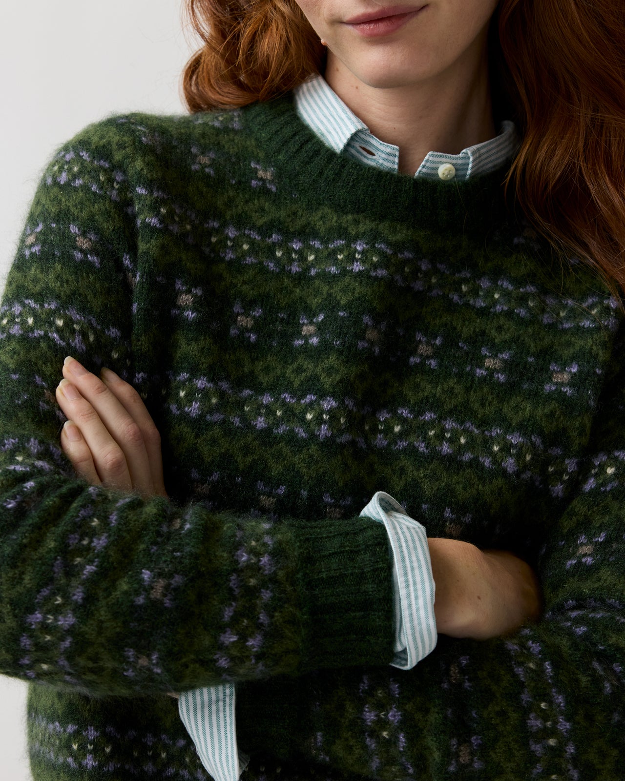 Alpine Fair Isle Sweater in Spruce/Multi Cashmere/Silk