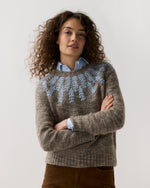 Load image into Gallery viewer, Corinna Sweater in Pewter/Blue Embroidered Wool/Alpaca
