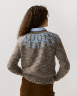 Load image into Gallery viewer, Corinna Sweater in Pewter/Blue Embroidered Wool/Alpaca
