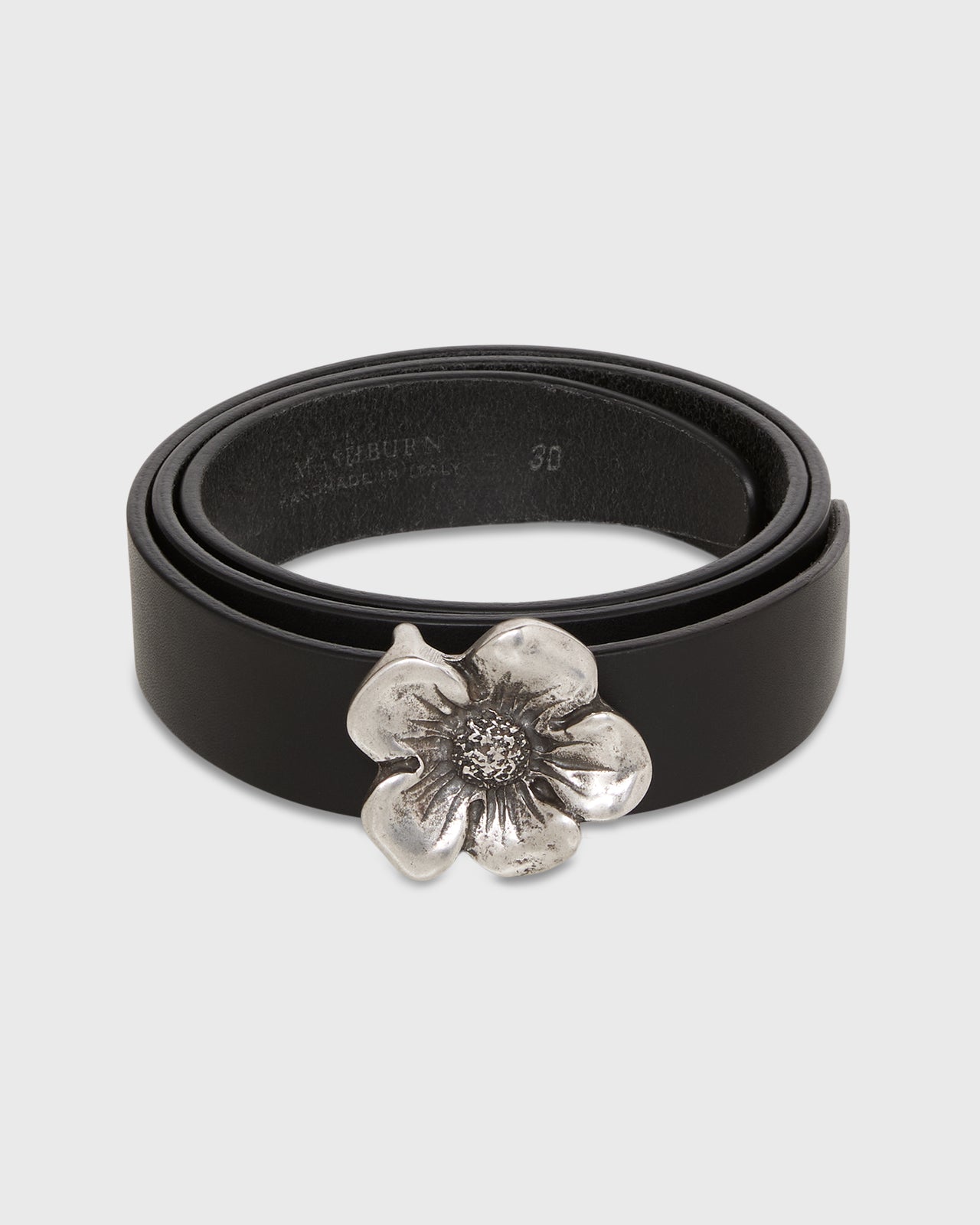 1.25" Flower Conroy Belt in Black Leather