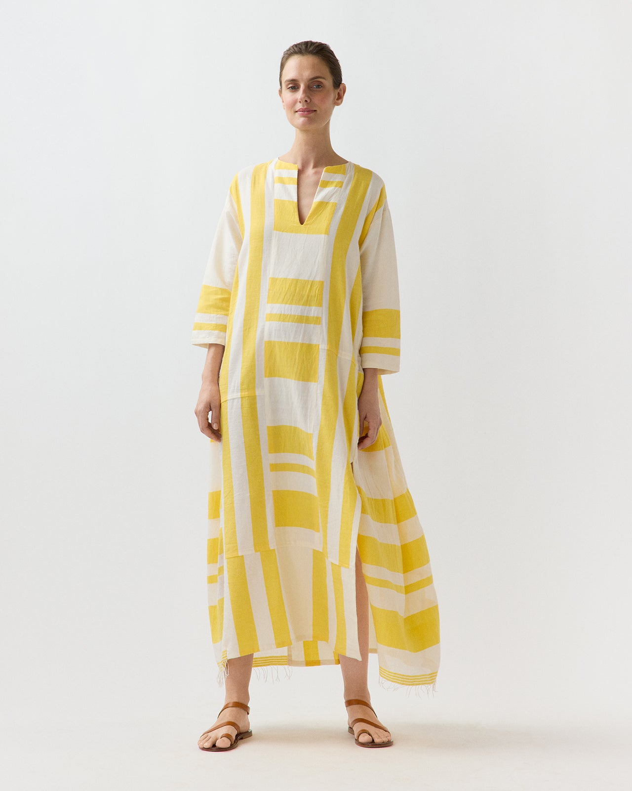Fana V Neck Caftan in Mezimuri Yellow