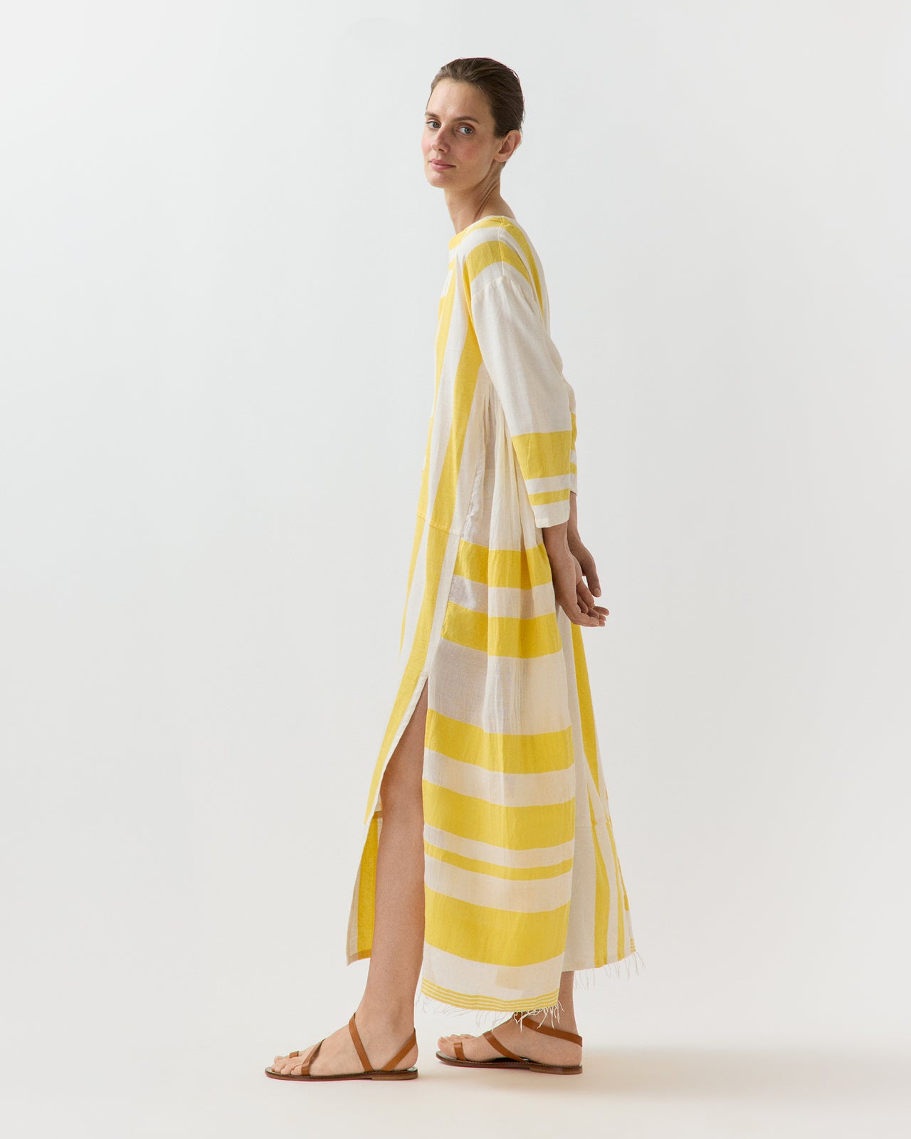 Fana V Neck Caftan in Mezimuri Yellow