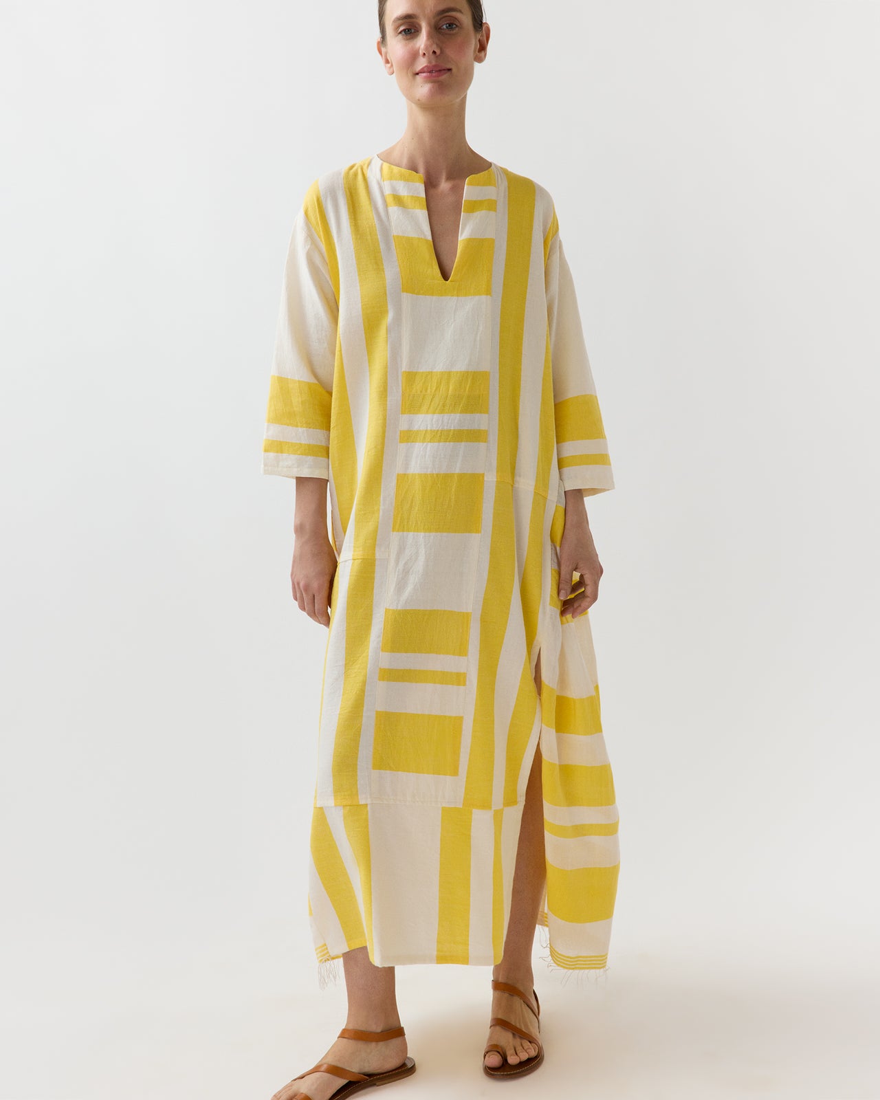 Fana V Neck Caftan in Mezimuri Yellow
