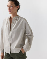 Sunny Blouse in Taupe/White Bengal Stripe Compact Cotton