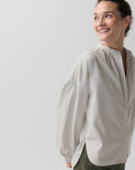 Load image into Gallery viewer, Sunny Blouse in Taupe/White Bengal Stripe Compact Cotton
